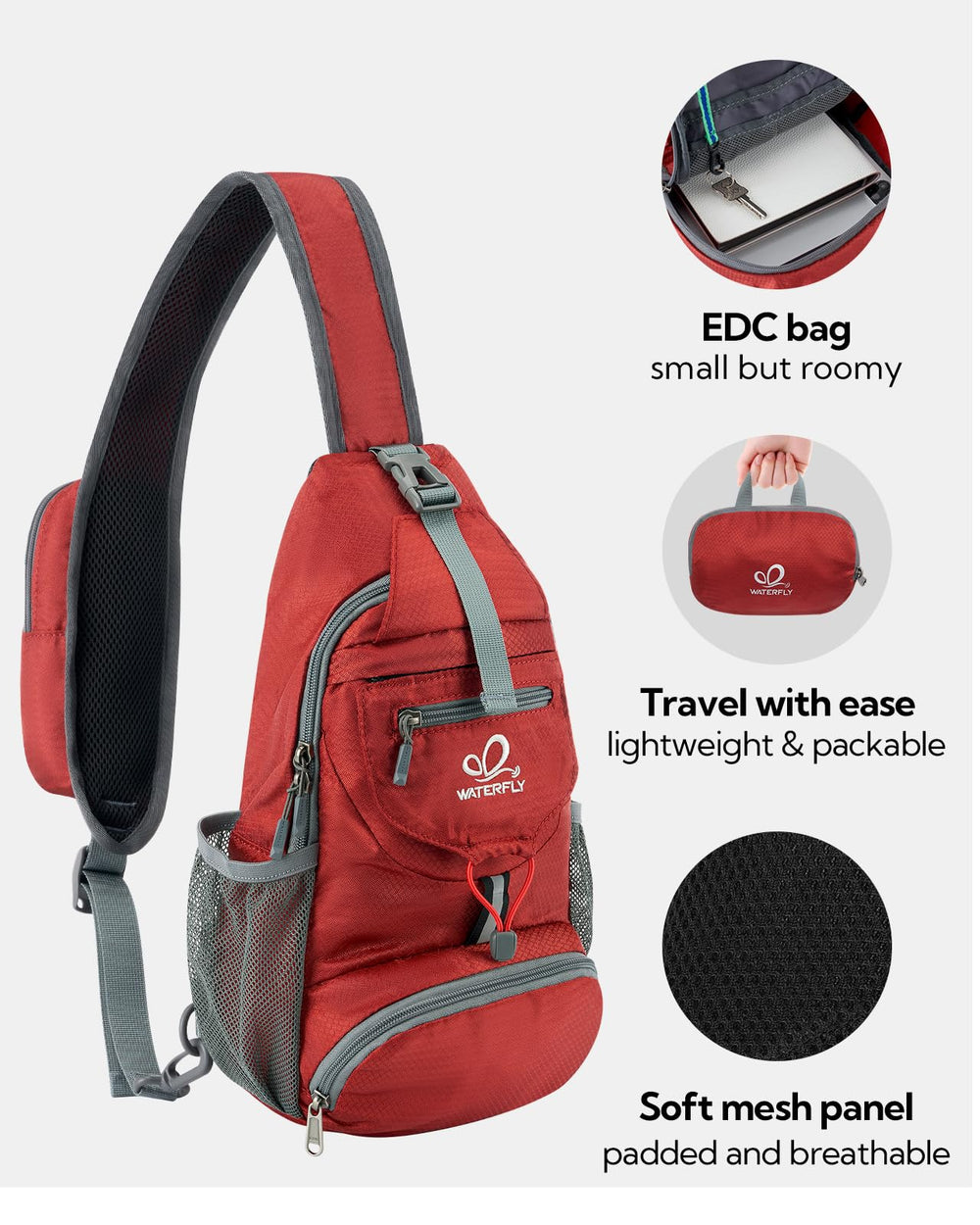 Waterfly breathable mesh back panel for all-day comfort
