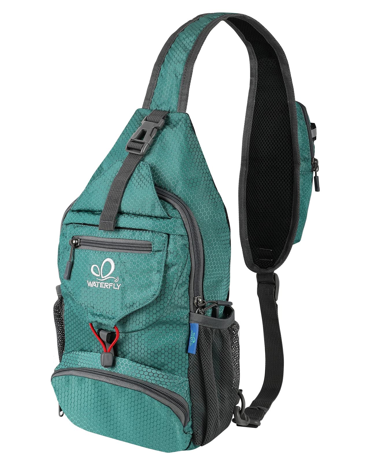 WATERFLY packable crossbody bag front view with quick-access zipper pocket for easy use