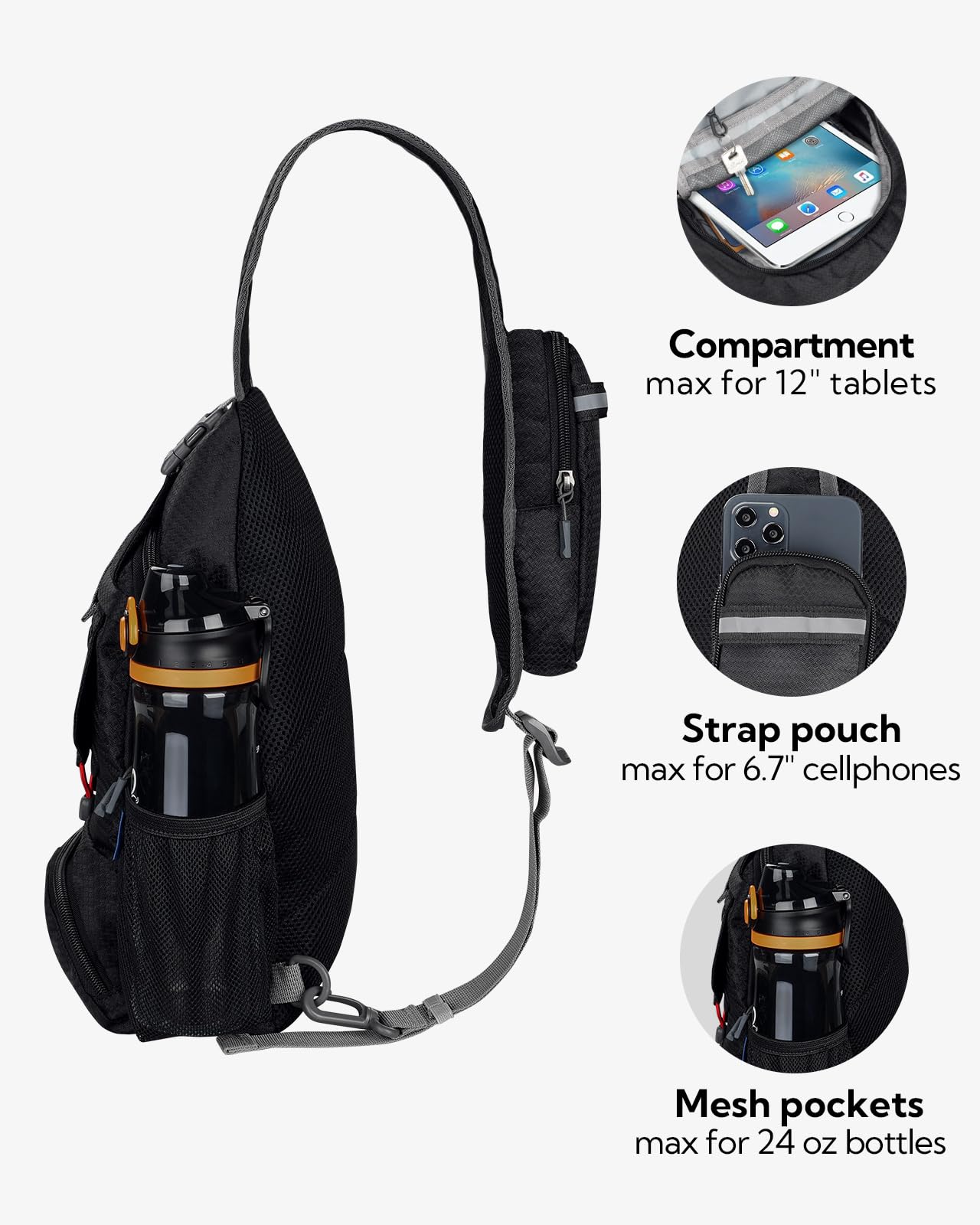 Waterfly packable crossbody bag back panel shows breathable mesh for cooler outings.