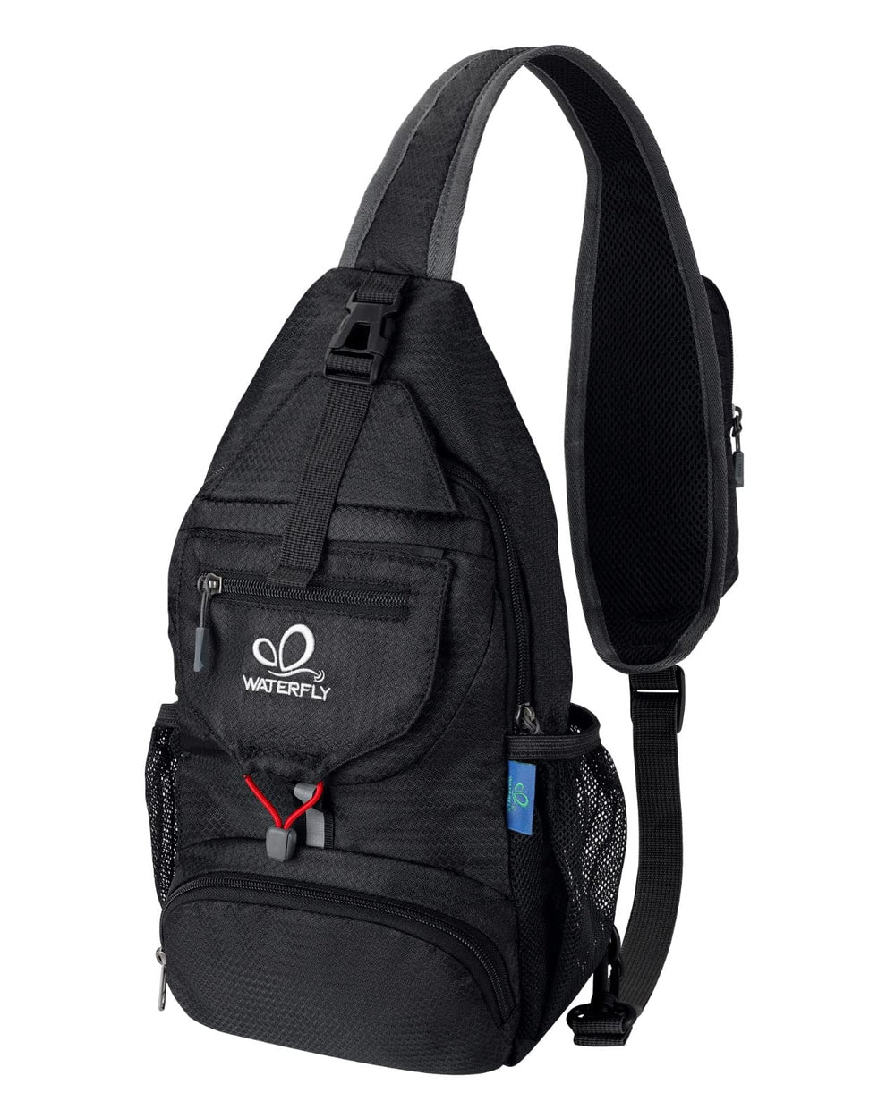 Waterfly packable crossbody bag front view shows compact design and everyday carry potential.
