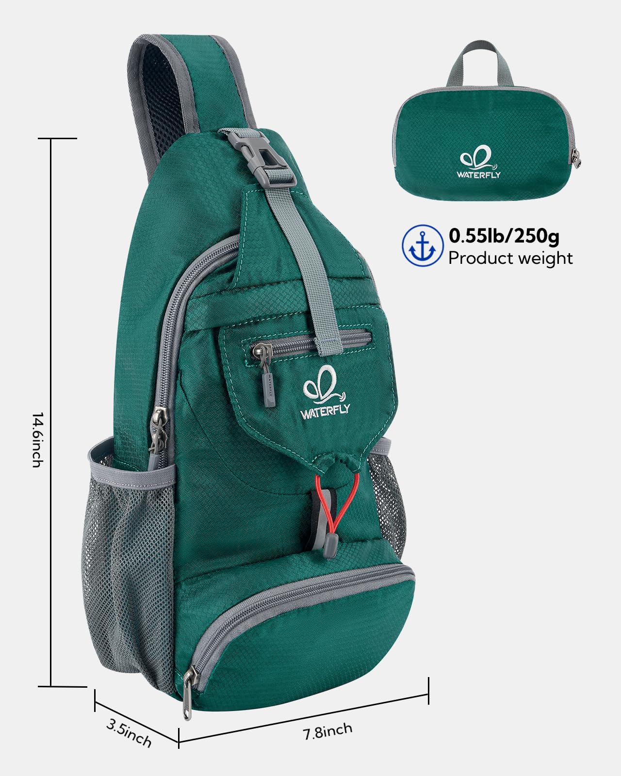 WATERFLY SBS zippers close-up show durable closure for busy days.