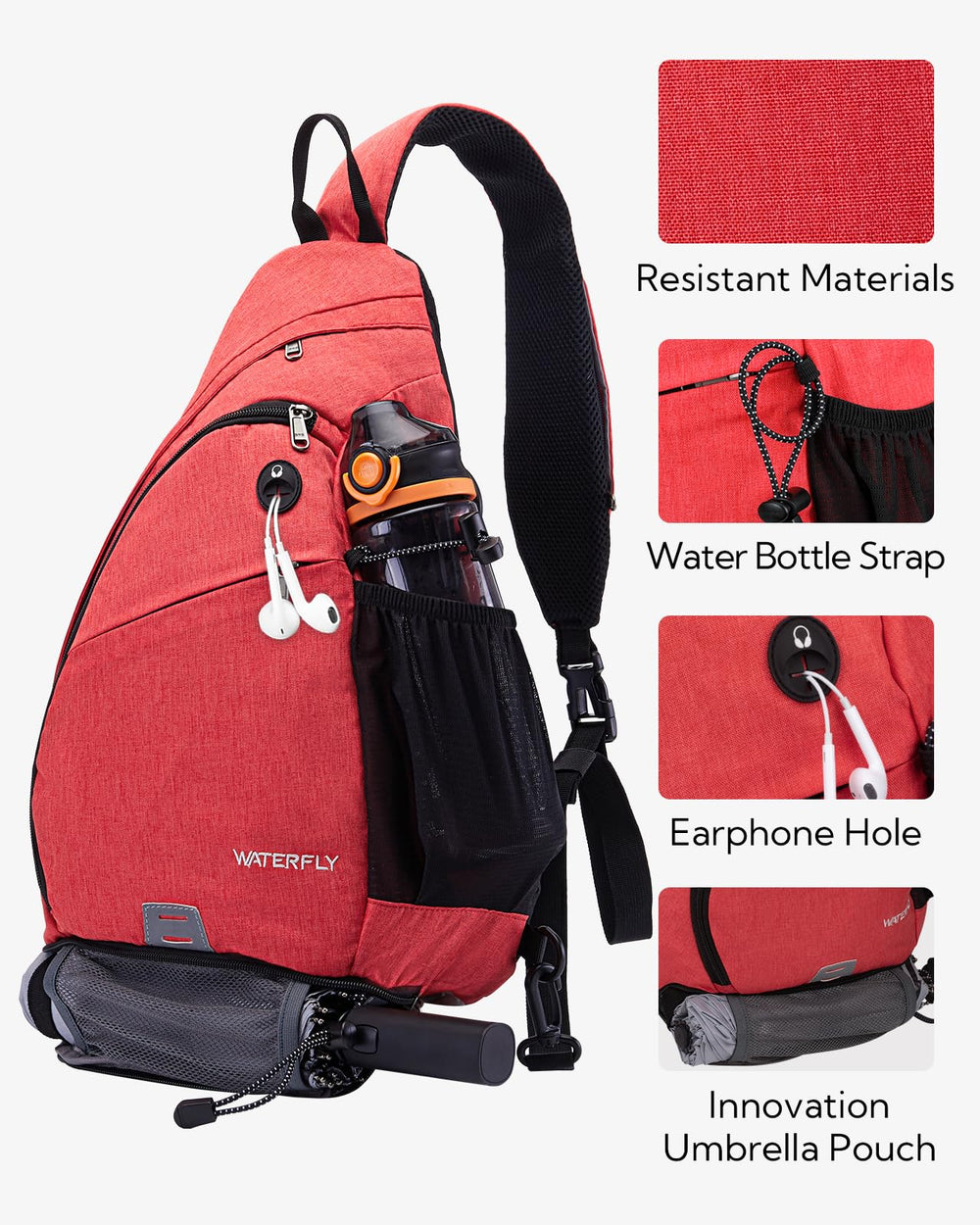 Waterfly sling bag hidden back pocket for quick access securely
