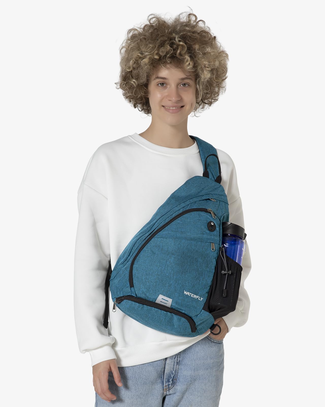 Waterfly sling bag earphone hole enables hands-free music or calls