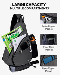 WATERFLY sling bag interior layout reveals seven pockets organized storage