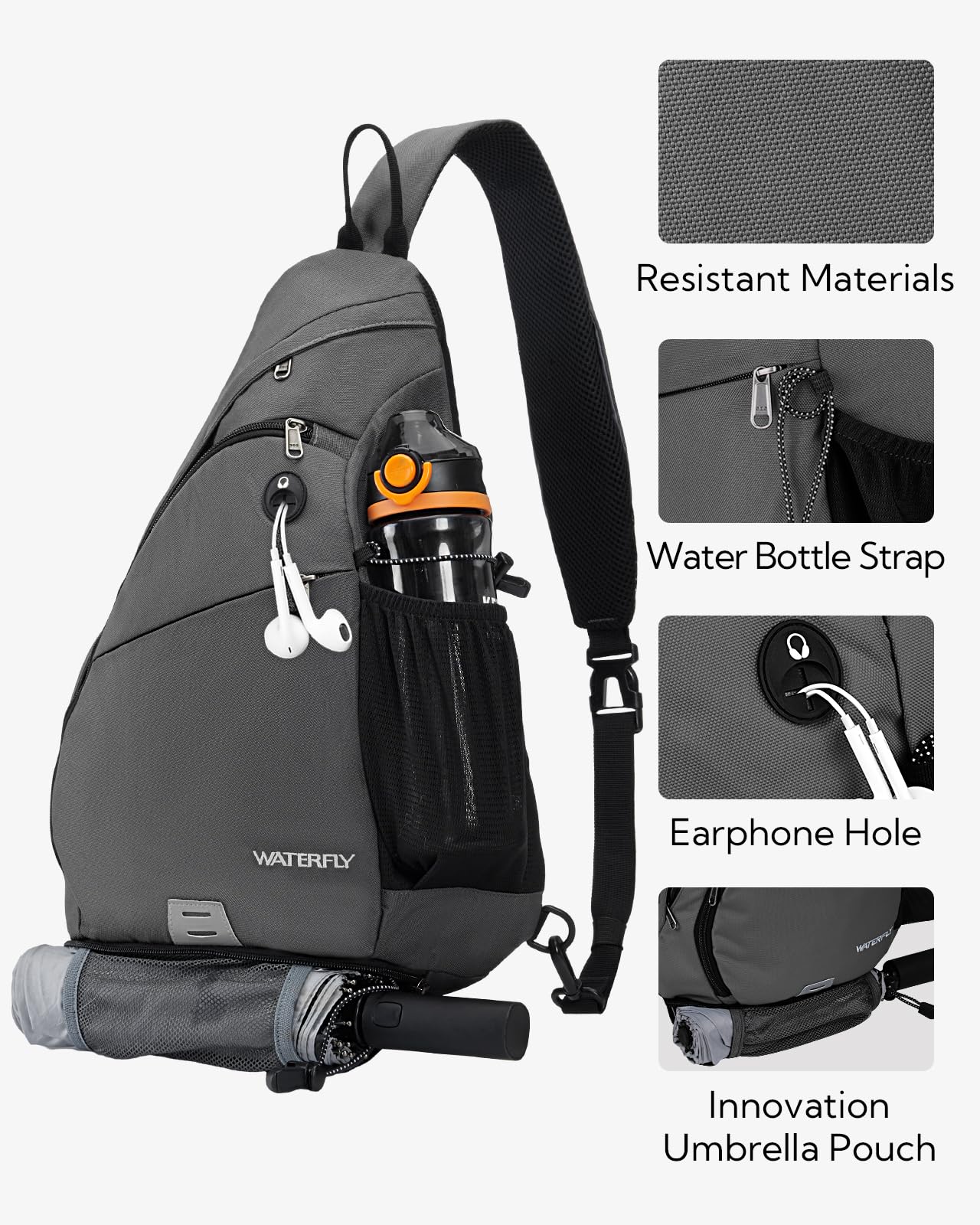 WATERFLY sling bag umbrella pouch and net for wet items