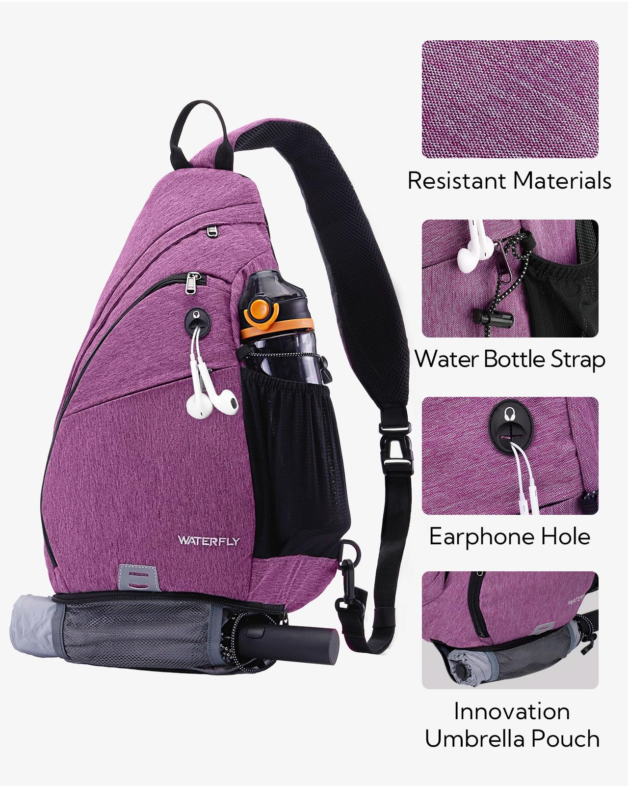 WATERFLY sling bag umbrella pouch keeps wet items contained during rain