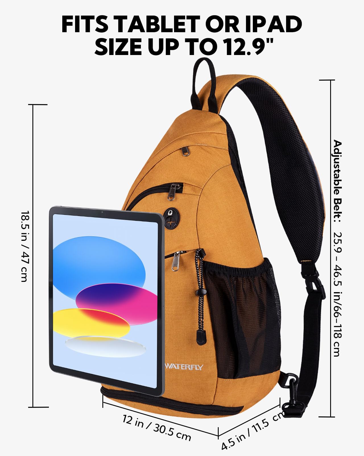 WATERFLY Sling Bag umbrella pouch holds a compact umbrella neatly.