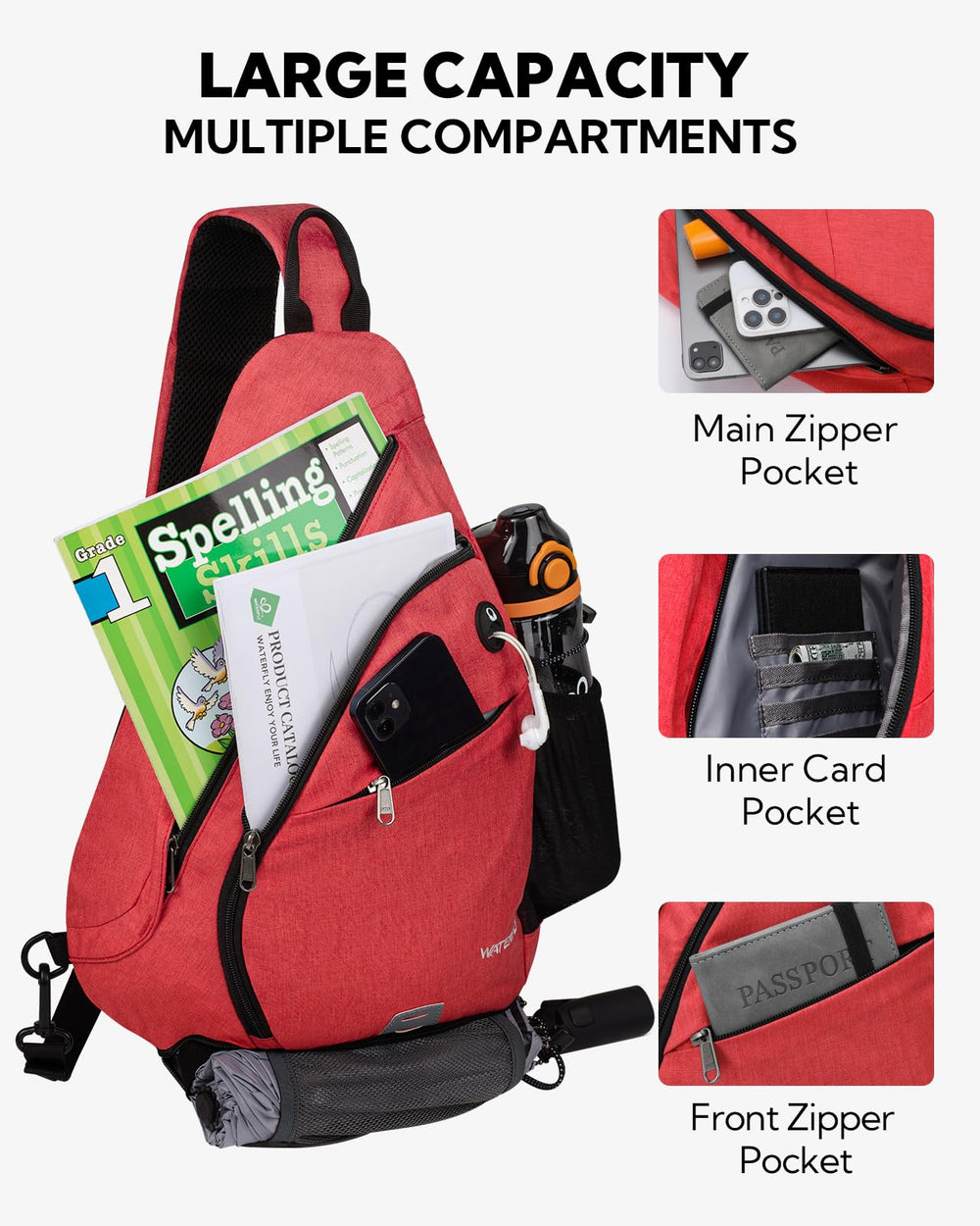 Waterfly sling bag water bottle holder keeps drinks stable during activity