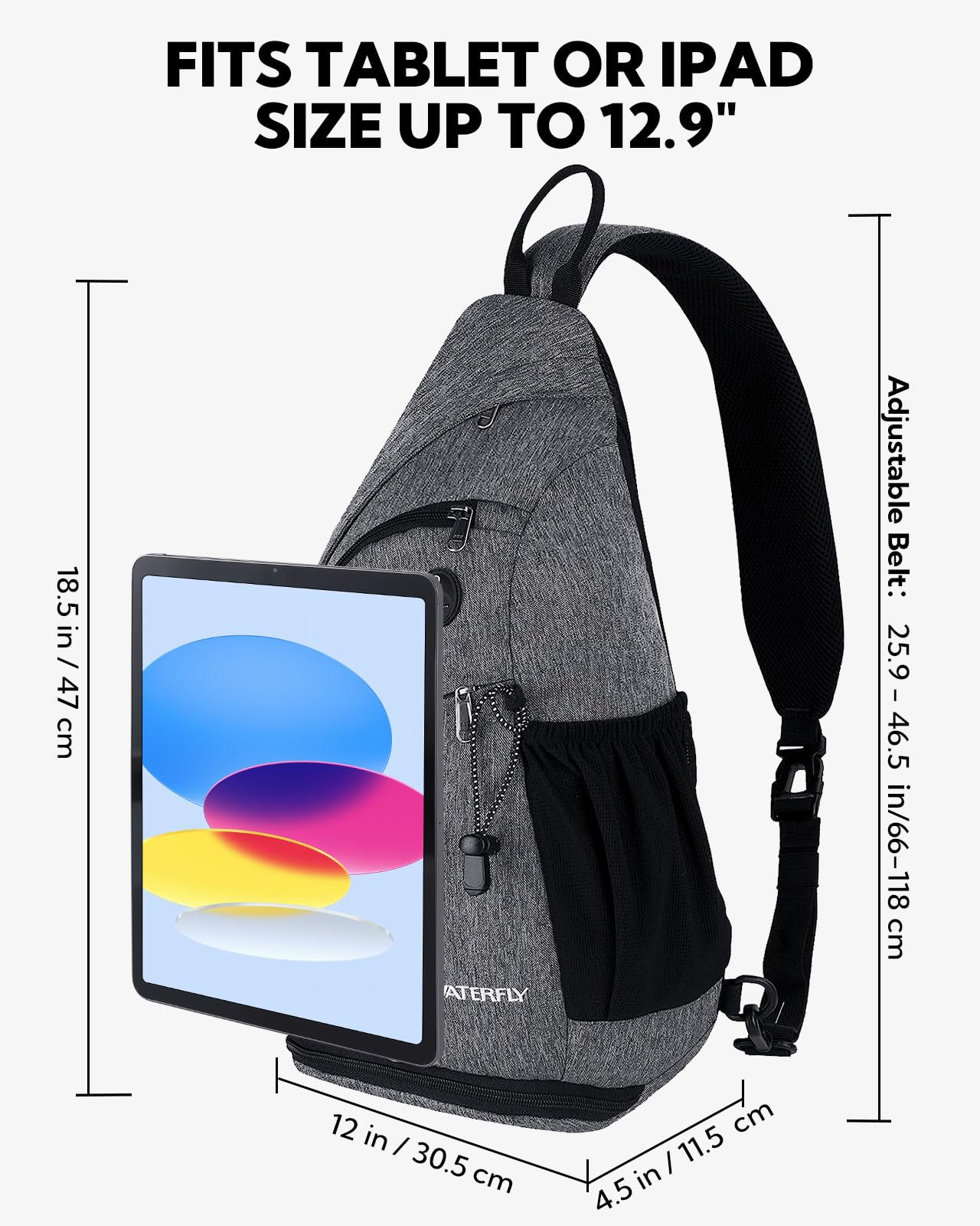 WATERFLY sling bag umbrella pouch with bottom mesh for wet items.