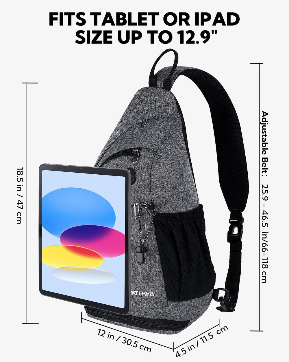 WATERFLY sling bag umbrella pouch with bottom mesh for wet items.