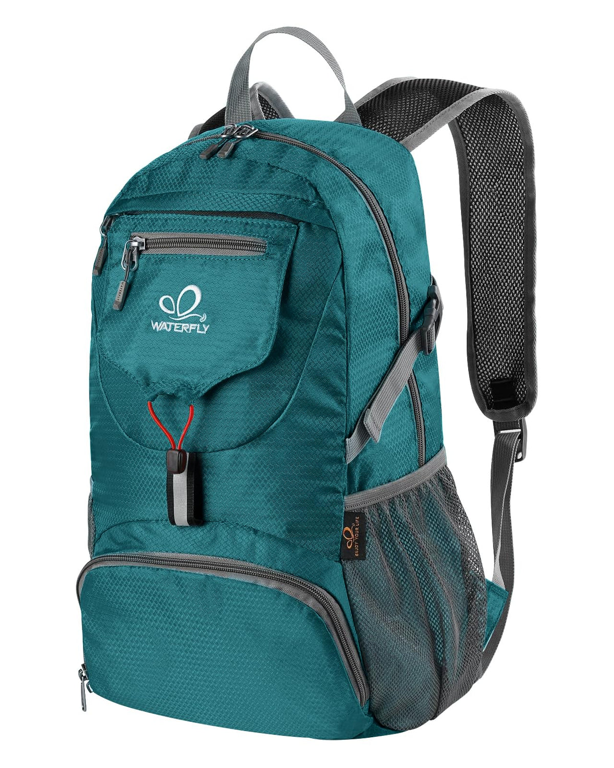 Waterfly small packable backpack folded for space-saving travel storage