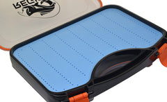 Closed fly box displaying secure snap seal and carrying handle