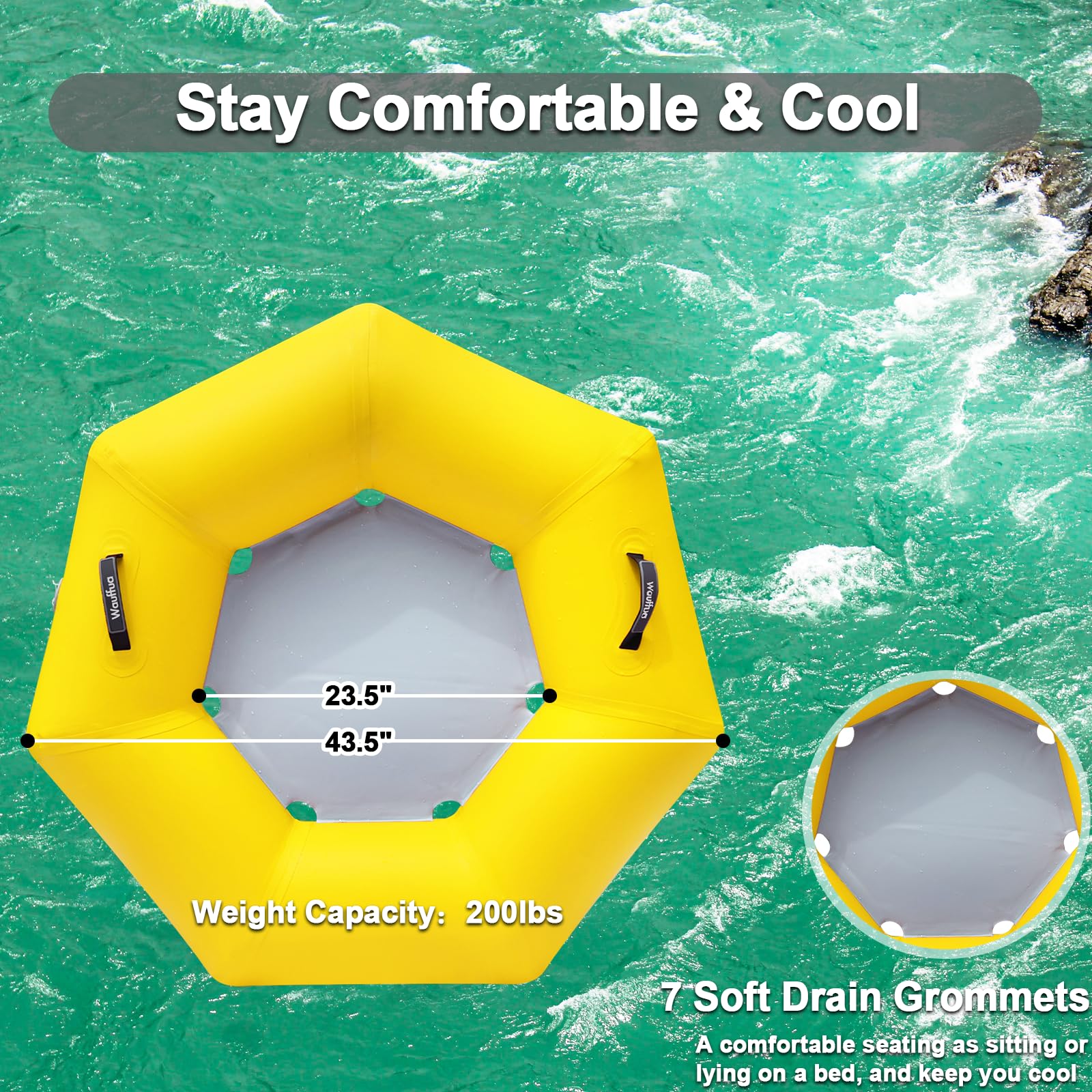 Inflated Wauffua river tube for adults in water