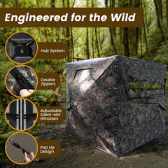 WAYTULES hunting blind camo with brush loops blends with surroundings