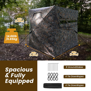 WAYTULES hunting blind two-to-three-person setup supports comfortable field sessions