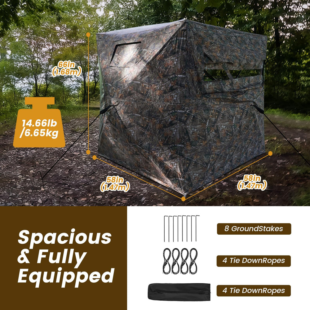 WAYTULES hunting blind two-to-three-person setup supports comfortable field sessions
