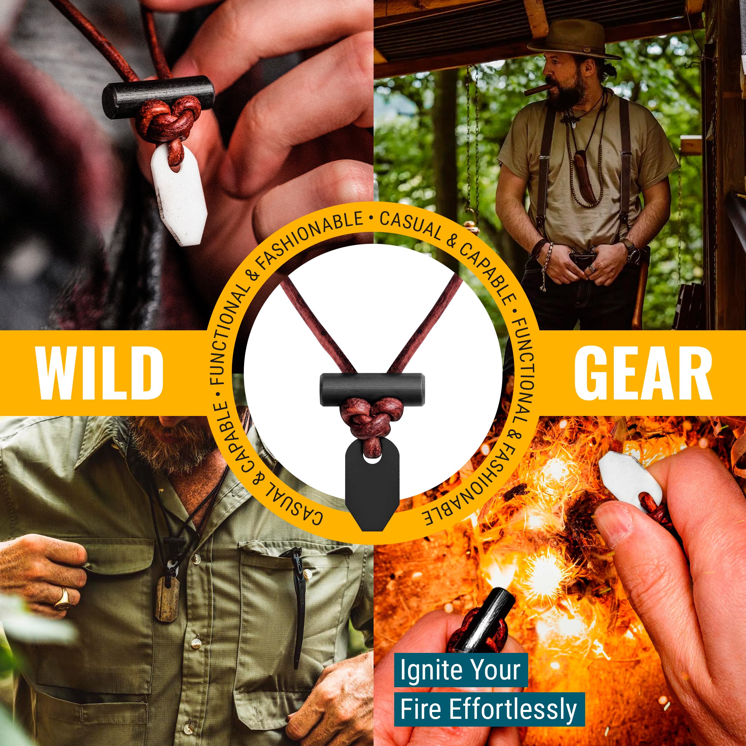 Wazoo Bushcraft fire starter necklace on trail demonstrates rugged reliability.