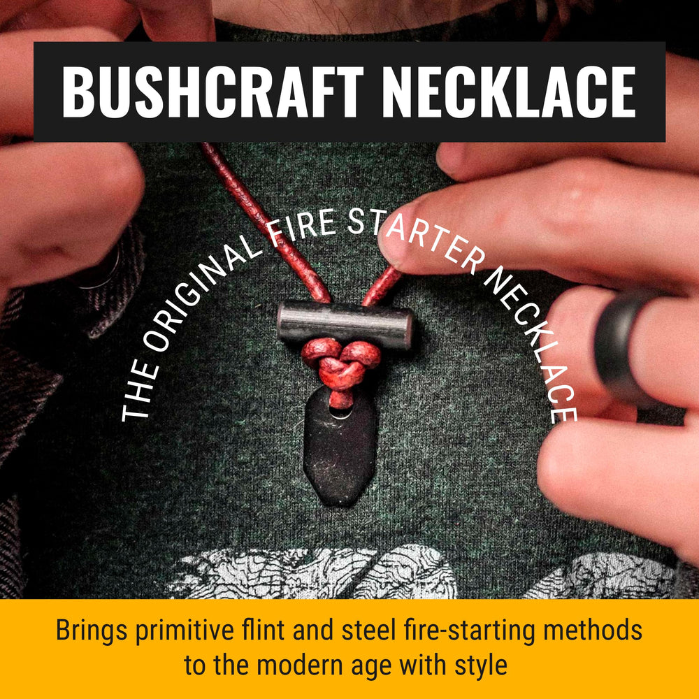 Wazoo Bushcraft fire starter necklace USA-made closeup highlights craftsmanship.