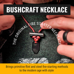 Wazoo Bushcraft fire starter necklace USA-made closeup highlights craftsmanship.
