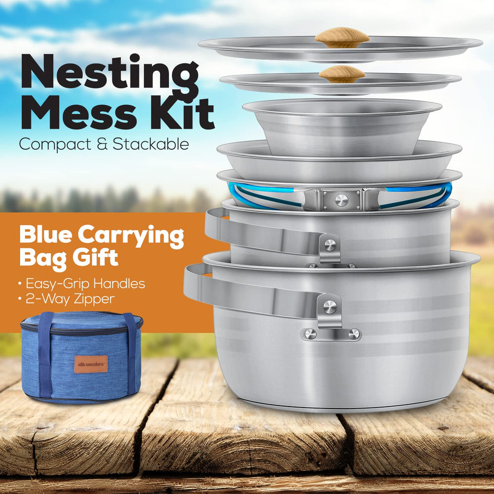 Wealers foldable-handle camping pan in use enabling quick meals on trail