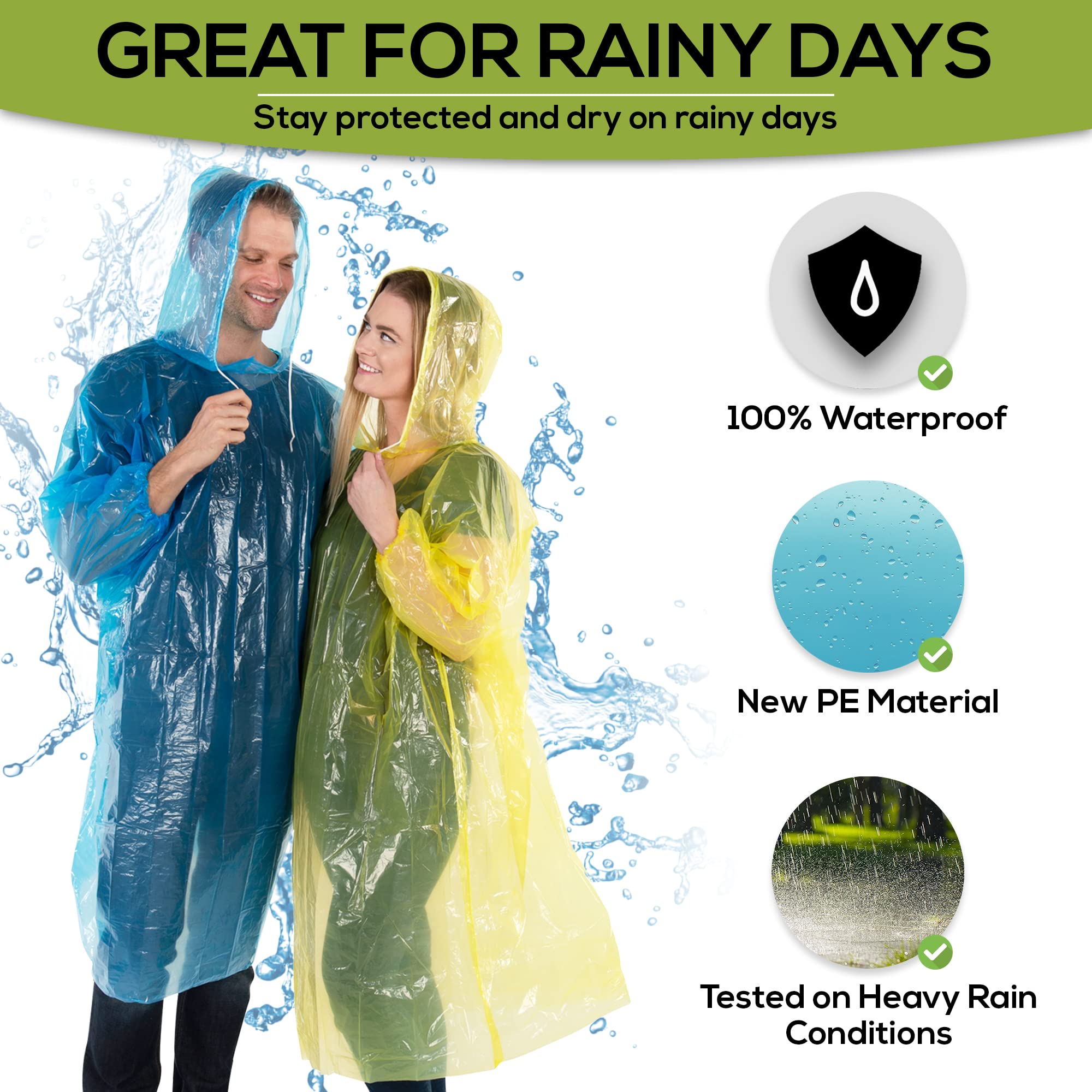 Multi-color options shown for family trips and events with Wealers ponchos.