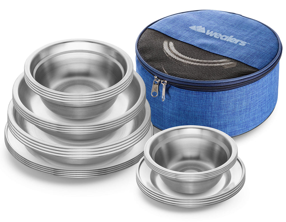 Wealers stainless steel camping plates, durable outdoor dining for families