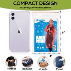 Wealers travel-size poncho fits in bags for on-the-go rain protection.