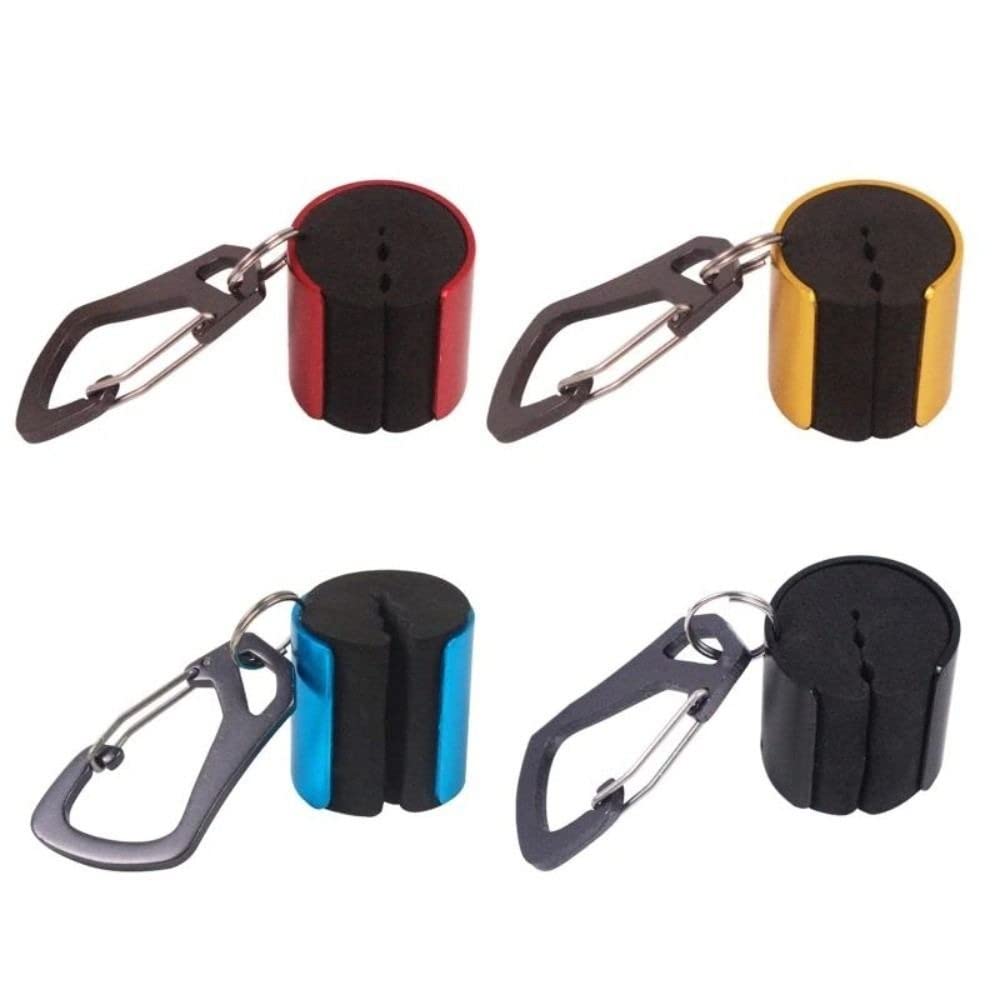 Four wearable fishing rod holder clips in assorted colors