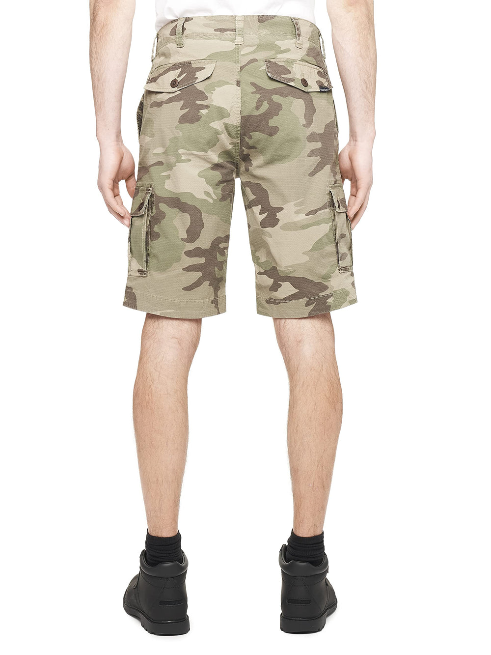 Wearfirst camo cargo shorts back view displaying secure pockets and durability