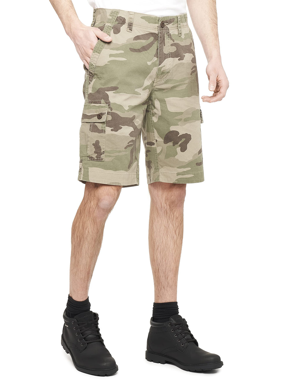 Wearfirst camo cargo shorts side view highlighting roomy pockets for quick access