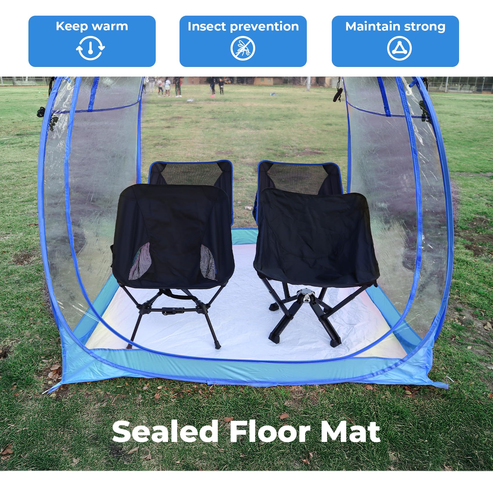 Weather Proof Pod sports tent interior with ventilation windows supports airflow.