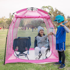 Weather Proof Pod sports tent front view pink for quick all-weather shelter