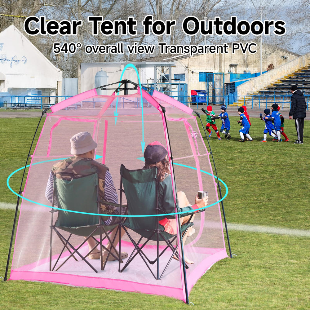 Weather Proof Pod sports tent open configuration pink demonstrates fast setup