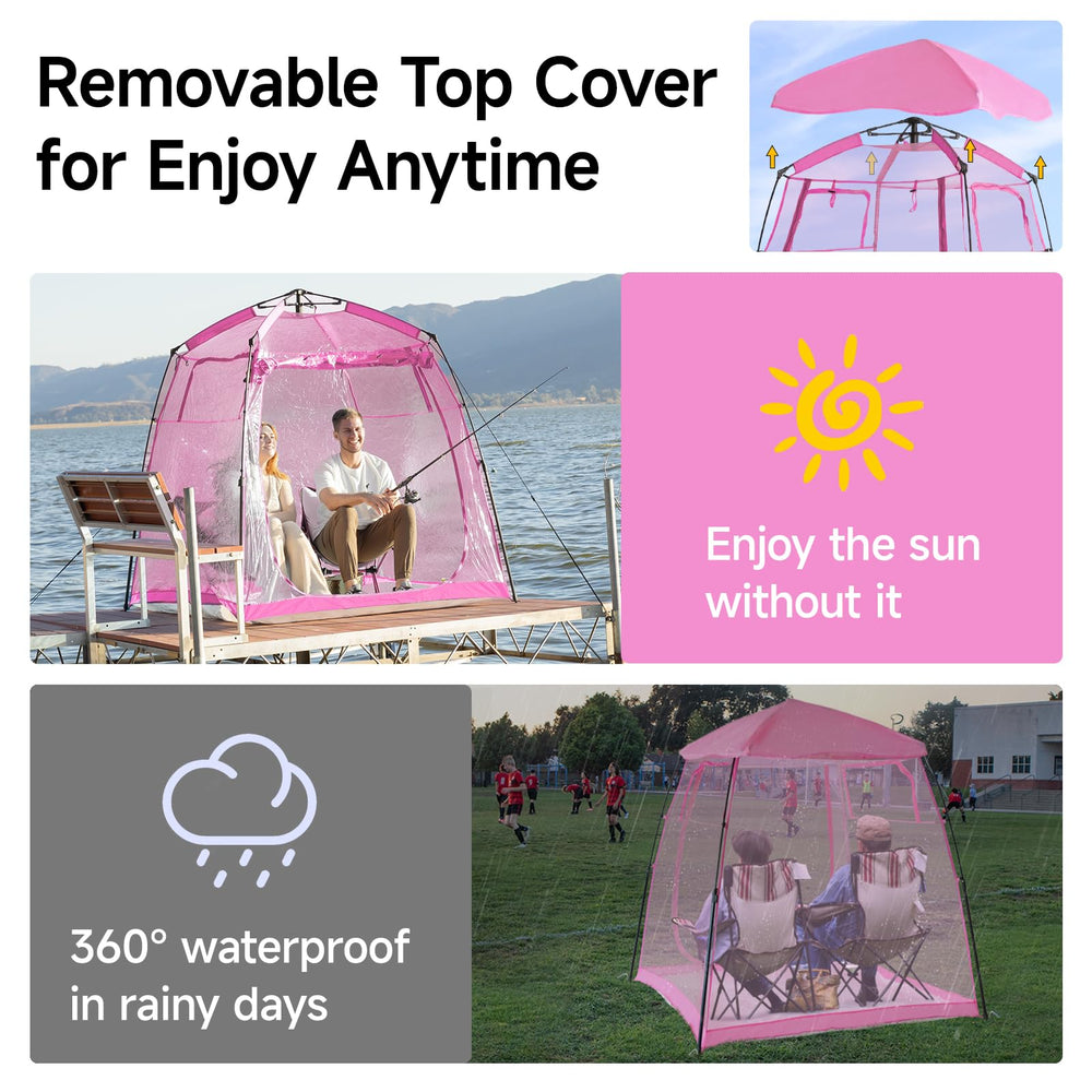 Weather Proof Pod top cover removed pink offers sun and ventilation options