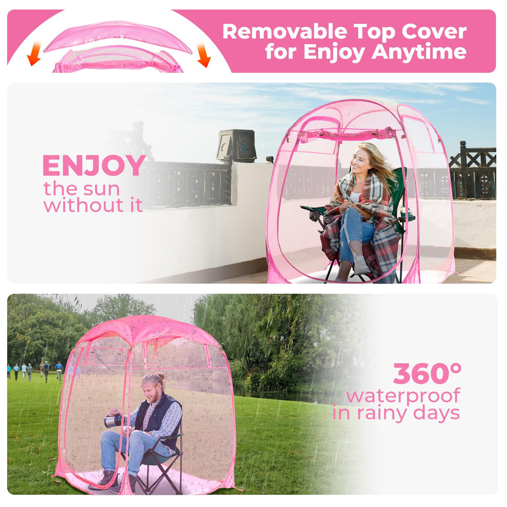 Weather Proof Pod top-cover removal indicates adaptable sun protection and weather defense.