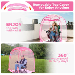 Weather Proof Pod top-cover removal indicates adaptable sun protection and weather defense.