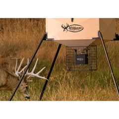 Varmint cage design shows flat-box layout and secure mounting on a game feeder