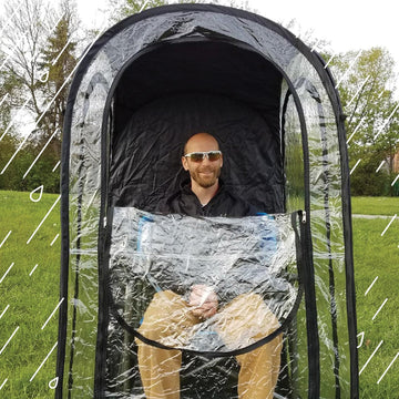 WeatherPod on the lacrosse sideline with clear doors offering full visibility
