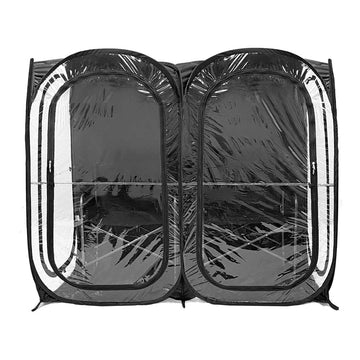WeatherPod Original open with two adults on the sideline for rain protection