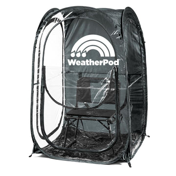 WeatherPod Original pop-up setup demonstrates quick shelter for sudden rain