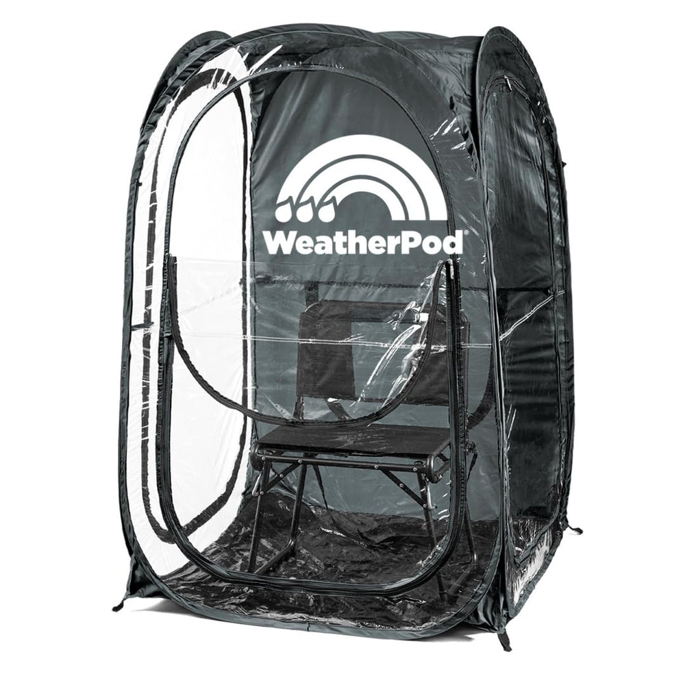WeatherPod Original pop-up setup demonstrates quick shelter for sudden rain
