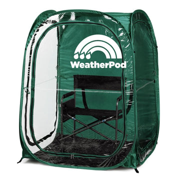 WeatherPod Original pop-up shelter open for quick rain protection on the sideline