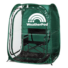 WeatherPod Original pop-up shelter open for quick rain protection on the sideline