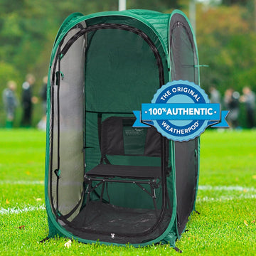 WeatherPod UPF 50 sun shield demonstrates sun protection for outdoor use.