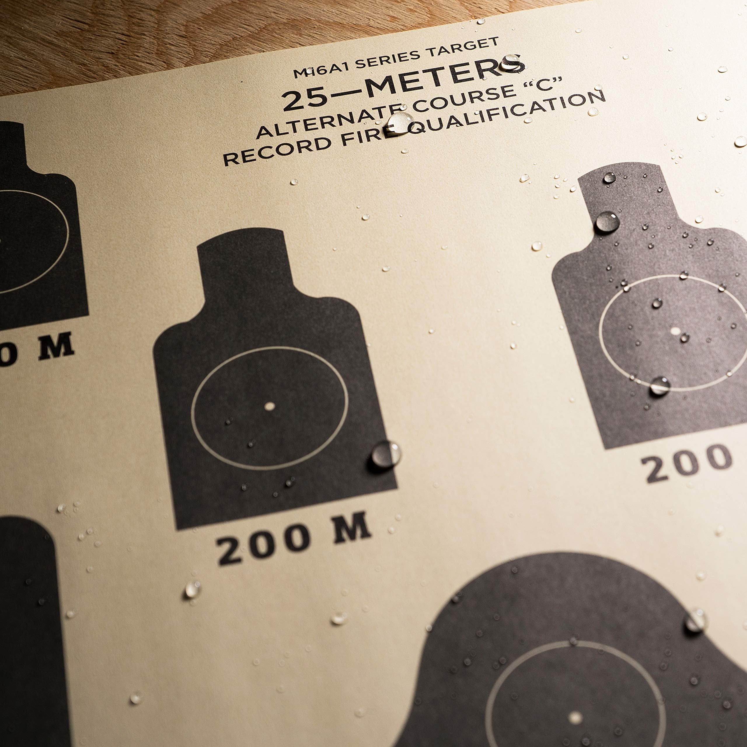 Weatherproof 25m alt C targets for qualification, tan paper