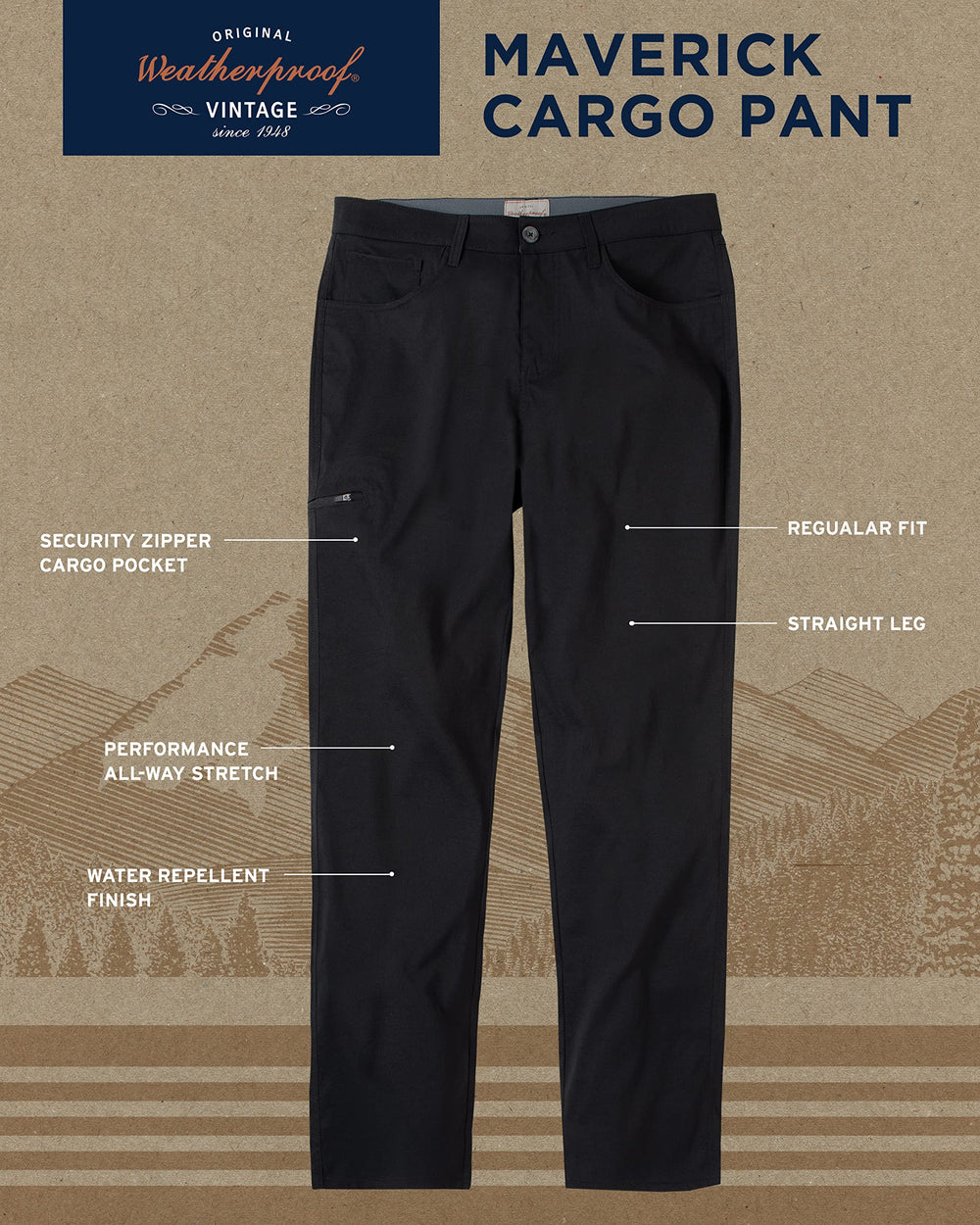 Weatherproof Vintage hiking pants with stretch fabric for unrestricted movement.