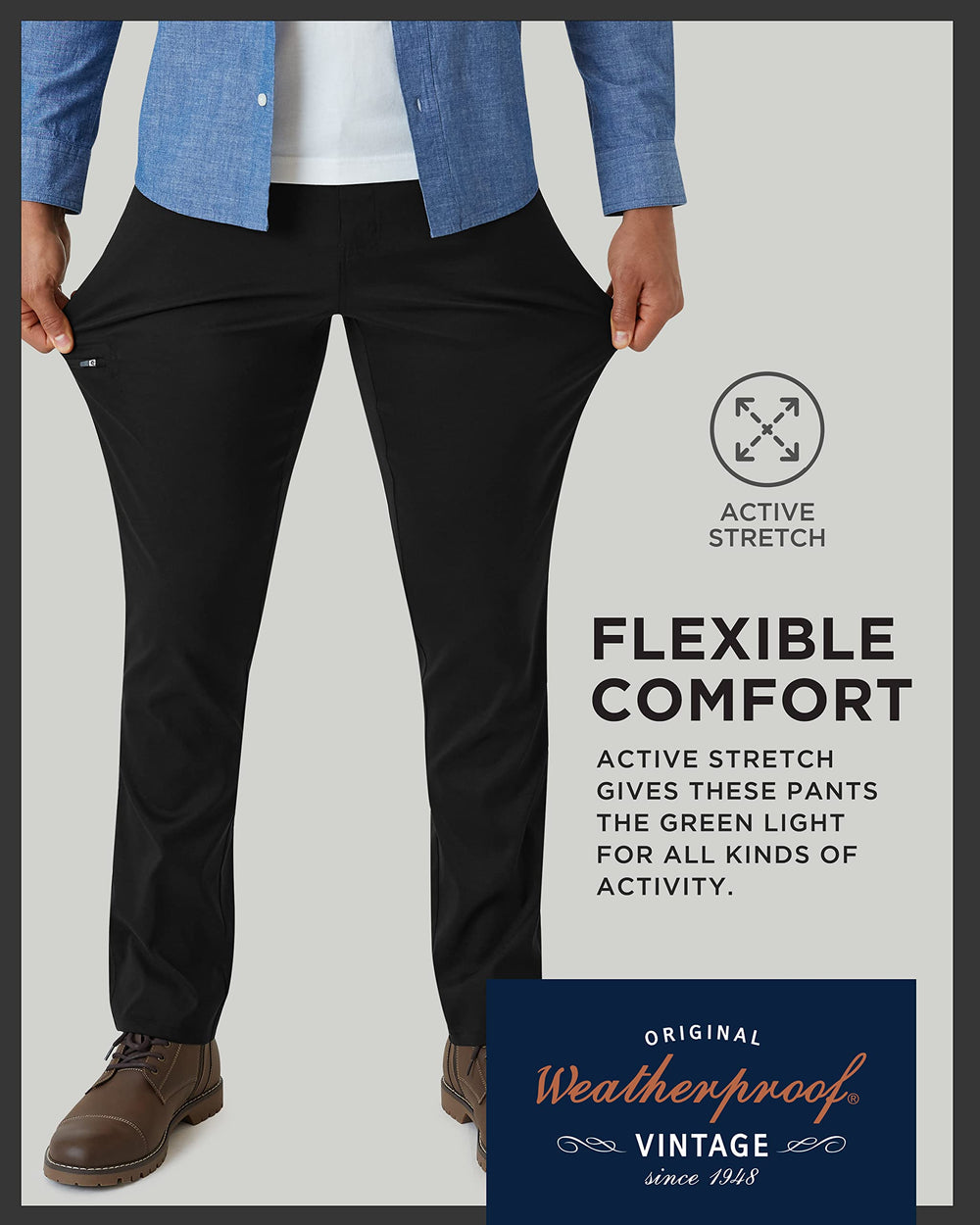 Weatherproof Vintage hiking pants black back pocket with zip for secure items during travel