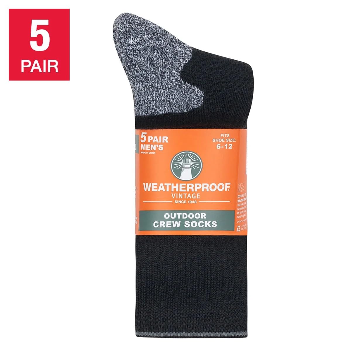 Weatherproof Vintage crew socks with reinforced heel and toe for durable outdoor use.