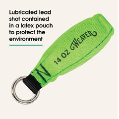 Lead-shot in latex pouch of Weaver Throw Weight protects environment and reduces snagging.