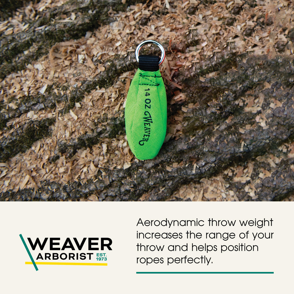 Weaver Arborist Throw Weight demonstrates secure ring attachment for ropes.